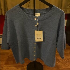 Bohme Blue Button-Front Short Sleeve Sweater